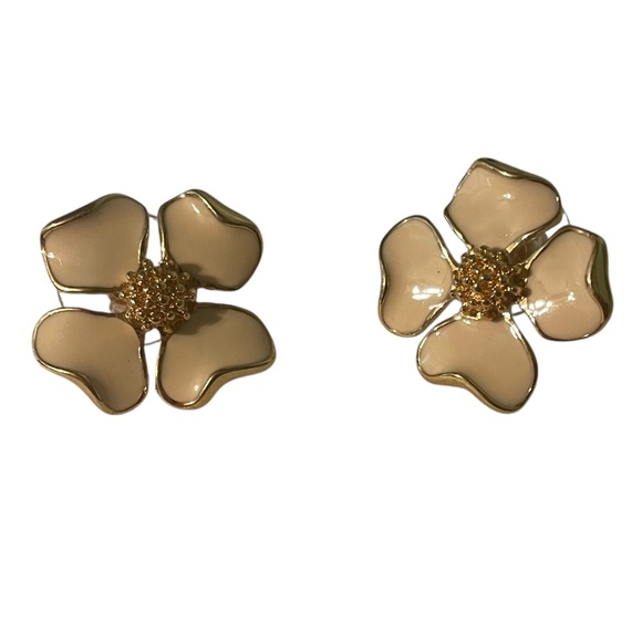 Trifari Jewelry - Trifari‎ Signed Gold Tone Enamel Dogwood Flower Spring Post Earrings